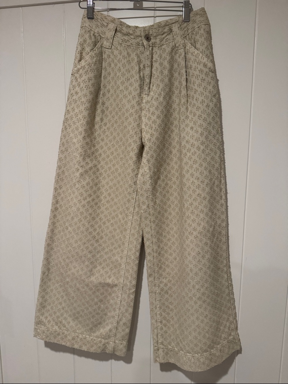 Women's Wide-Leg Beige Patterned/ textured Pants